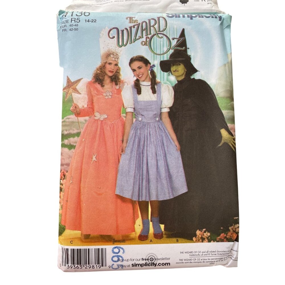Simplicity 4136 Sewing Pattern Size 14-22 Misses The Wizard Of Oz Costumes UNCUT